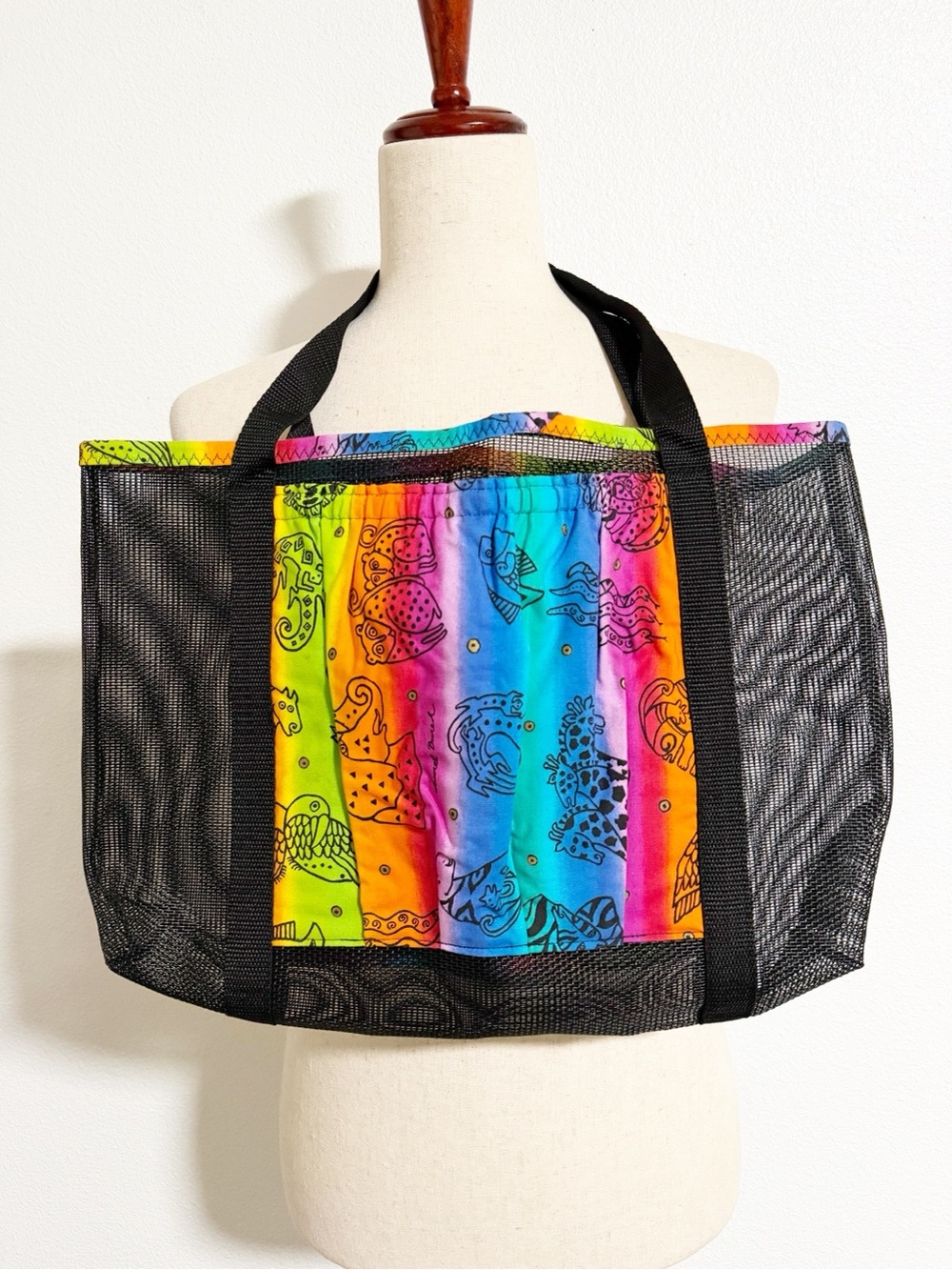 Laurel Burch Animal Print Rainbow Mesh Beach Tote Bag